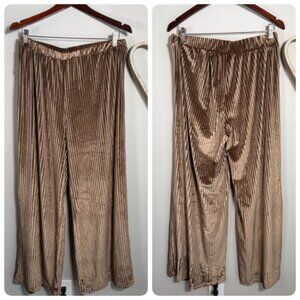 Love U Dear High Waisted Wide Leg Velvet Disco Luxe Loungewear Pants 1X Bronze
